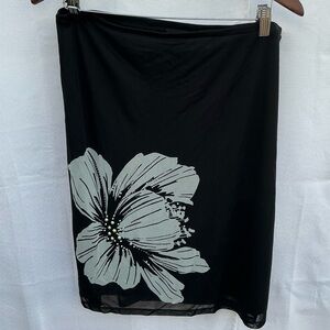 Express Black Chiffon Floral Rhinestone Midi Skirt | Sheer Overlay Y2K Glam
